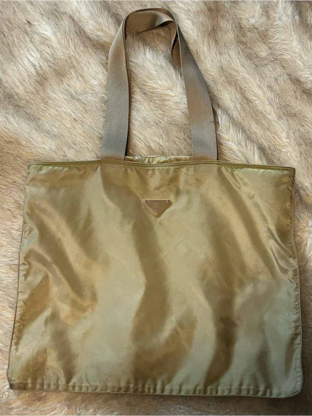 Prada Olive Nylon Tote with Signature Triangle Logo